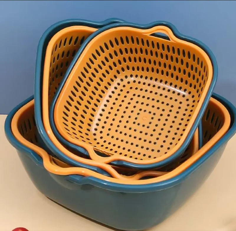 Double Layer Plastic Colander & Drain Basket for Kitchen and Fruits