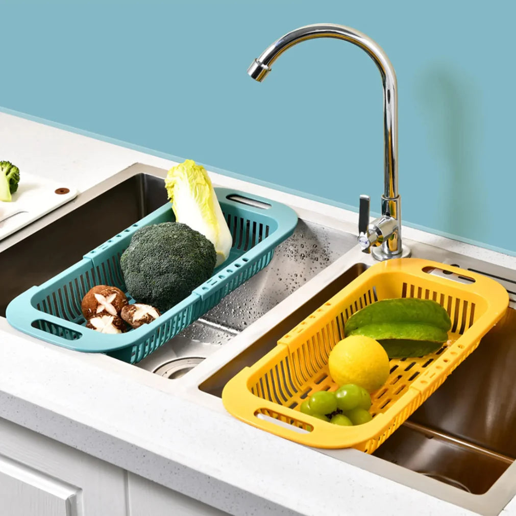 Telescopic Kitchen Organizer Sink Rack & Vegetable Drain Basket