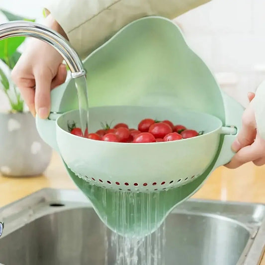 Double Layer Vegetable Drain Basket with Handle for Kitchen Use