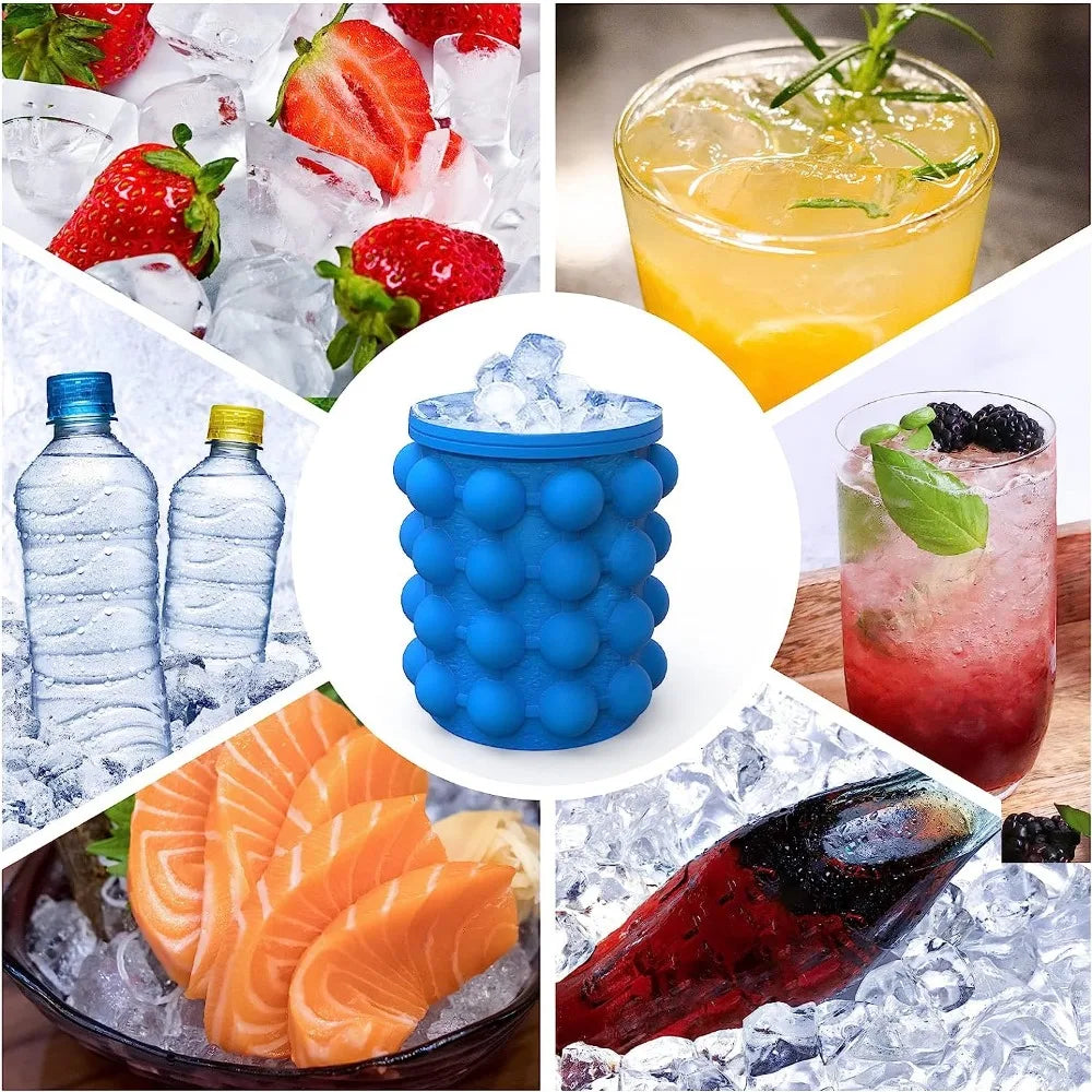 2-in-1 Silicone Ice Cube Tray & Ice Bucket for Whisky, Beer and Cold Drinks