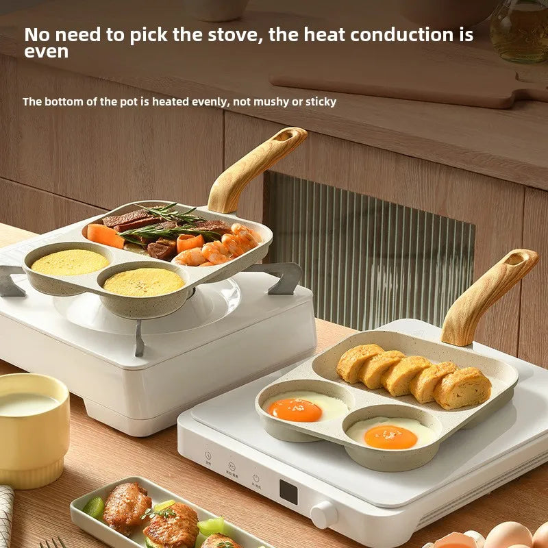 3-in-1 Non-Stick Egg and Burger Frying Pan for Breakfast Cooking