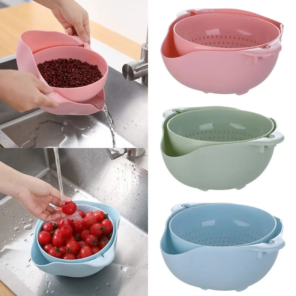 Double Layer Vegetable Drain Basket with Handle for Kitchen Use