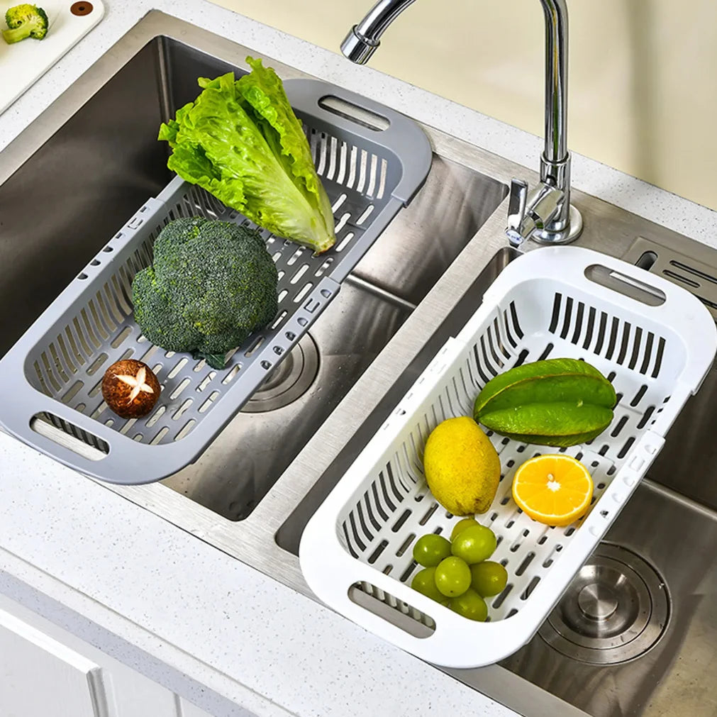 Telescopic Kitchen Organizer Sink Rack & Vegetable Drain Basket