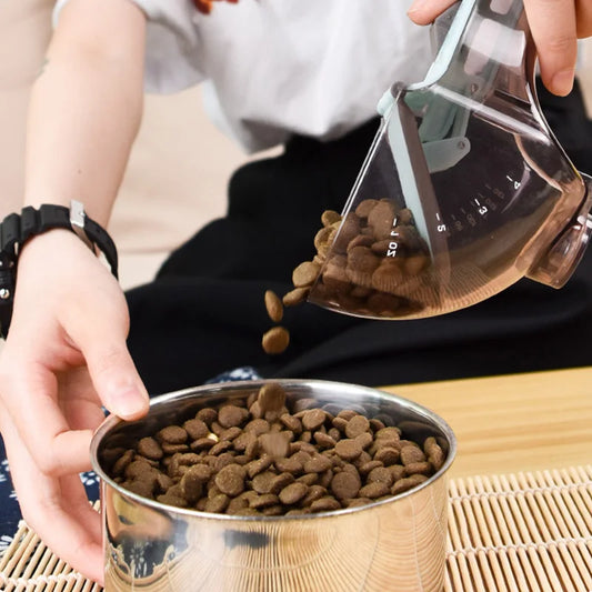 Adjustable Pet Food Measuring Scoop with Scale & Scraper