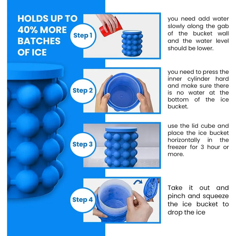 2-in-1 Silicone Ice Cube Tray & Ice Bucket for Whisky, Beer and Cold Drinks
