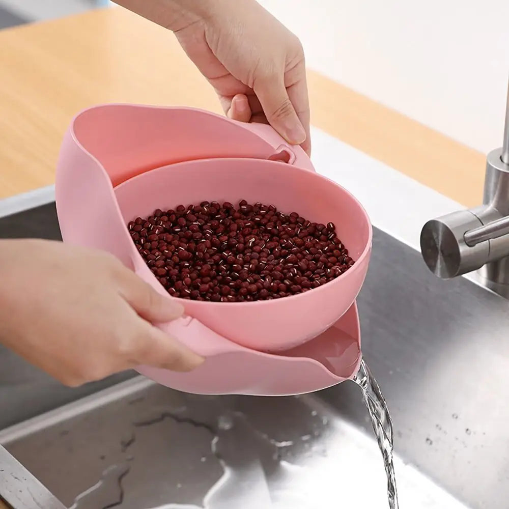 Double Layer Vegetable Drain Basket with Handle for Kitchen Use