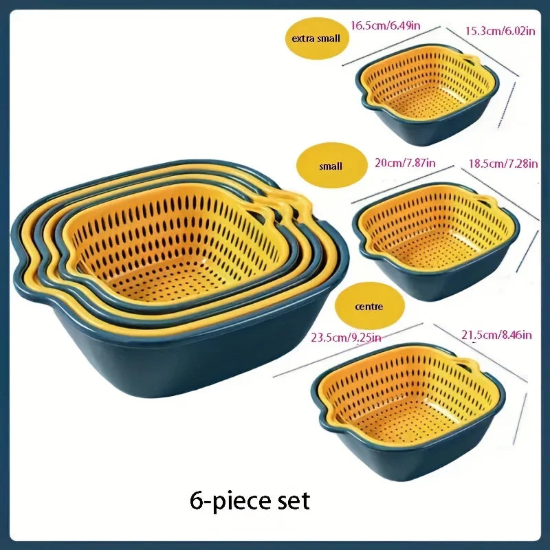 Double Layer Plastic Colander & Drain Basket for Kitchen and Fruits