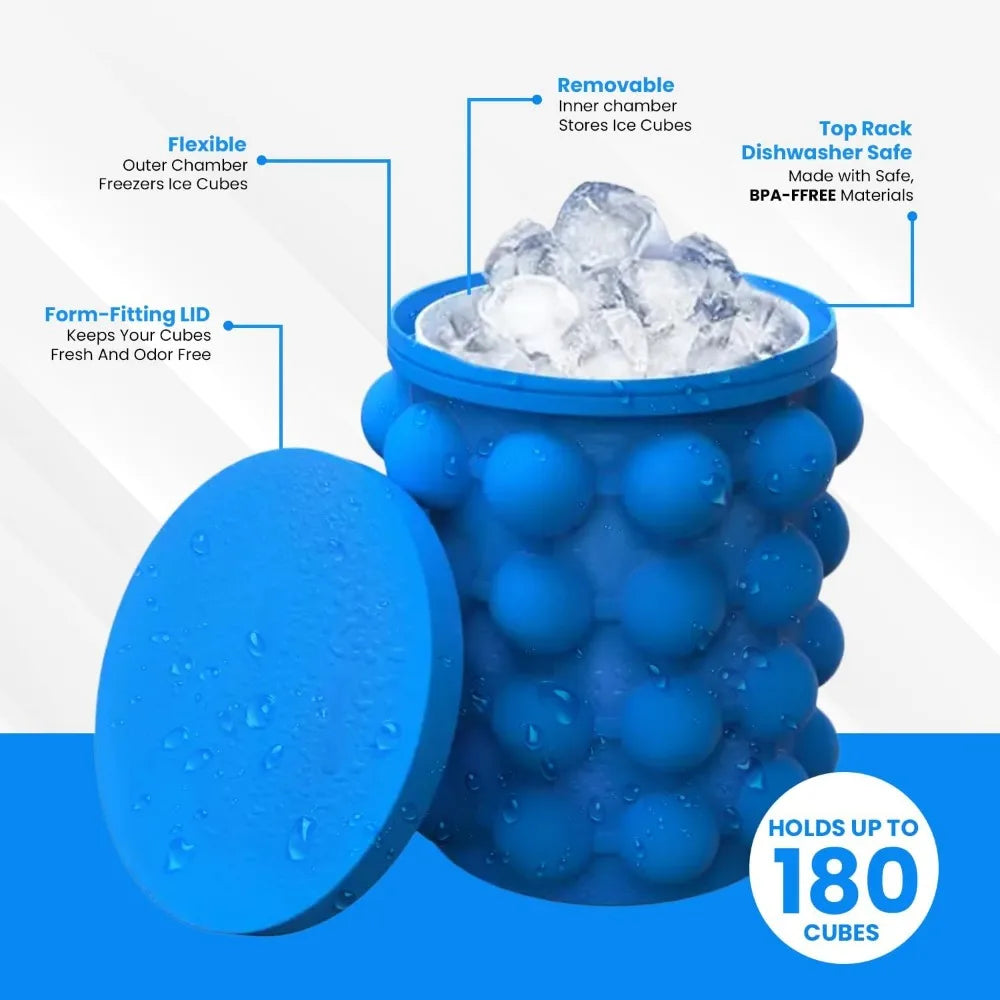 2-in-1 Silicone Ice Cube Tray & Ice Bucket for Whisky, Beer and Cold Drinks